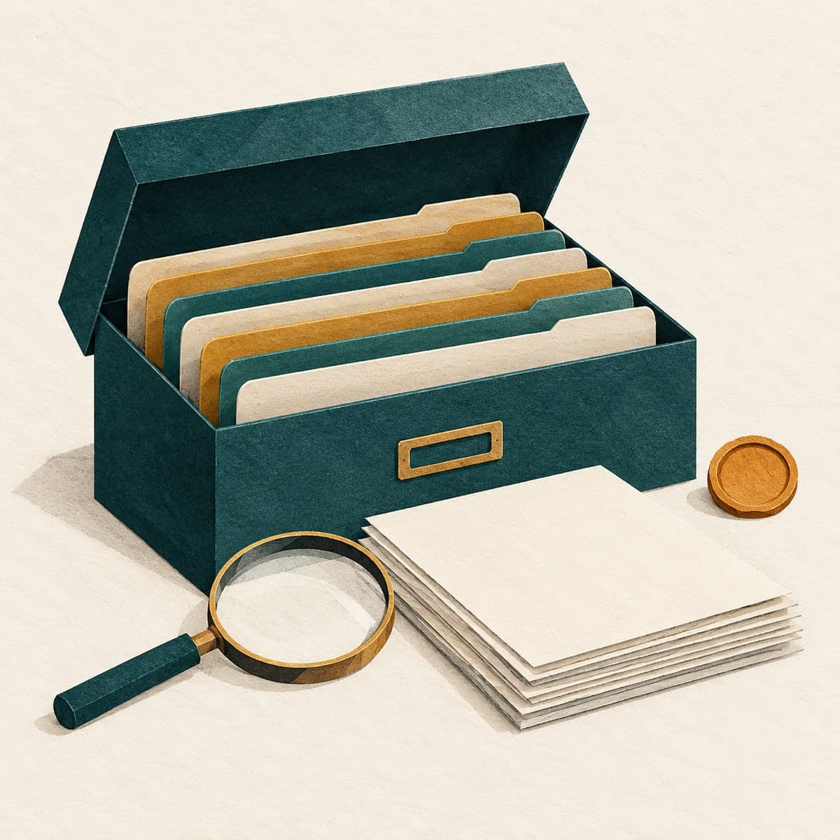 Paper-cut illustration of organised folders and documents ready for buyer review