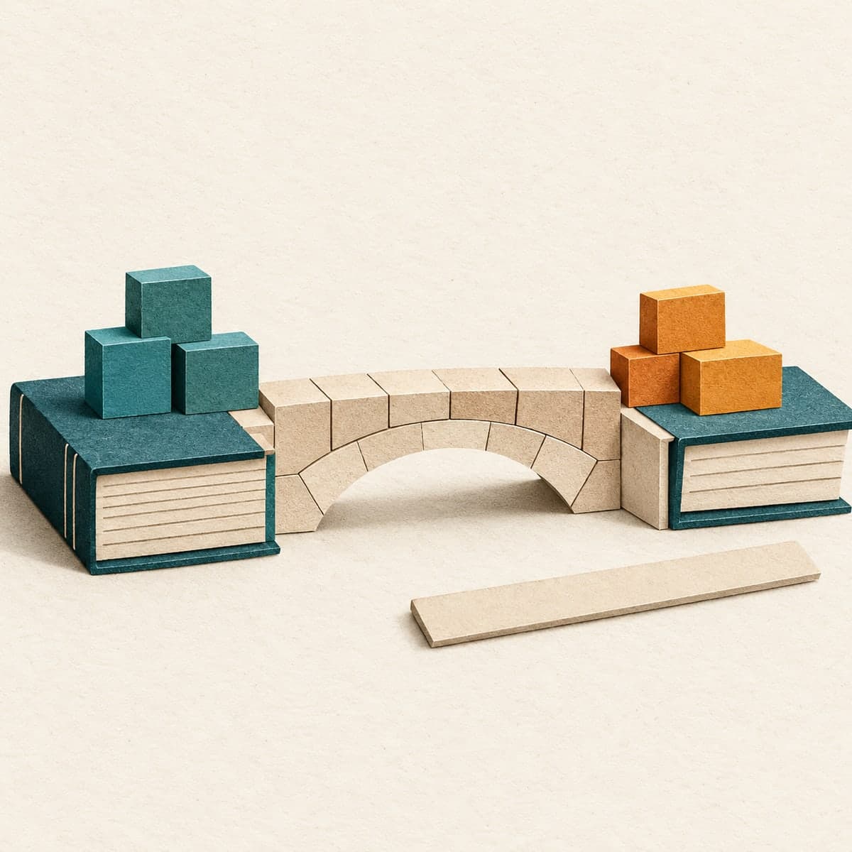 Paper-cut illustration of additions and deductions reconciled in an earnings bridge
