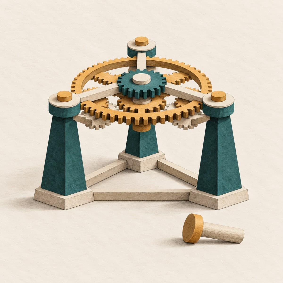 Paper-cut illustration of a business supported by several independent pillars